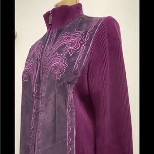 BOB MACKIE Wearable Art EMBROIDERED Purple SUEDE and KNIT JACKET Size Medium